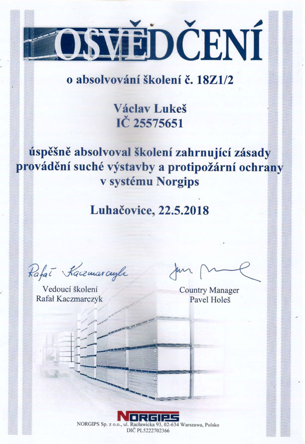 Certifikát Sádrokartony KEŠ