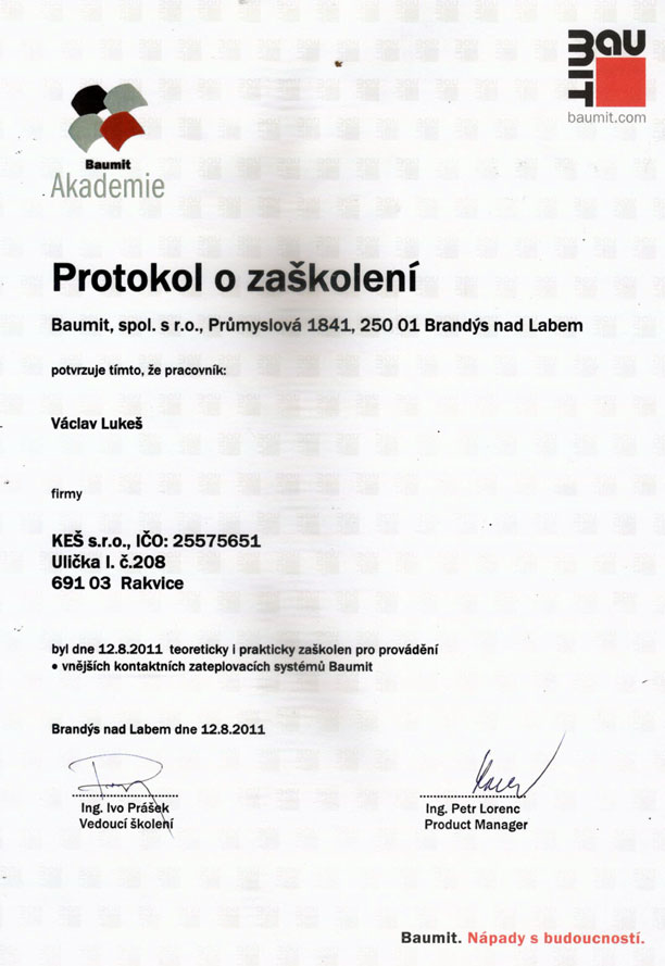 Certifikát Sádrokartony KEŠ